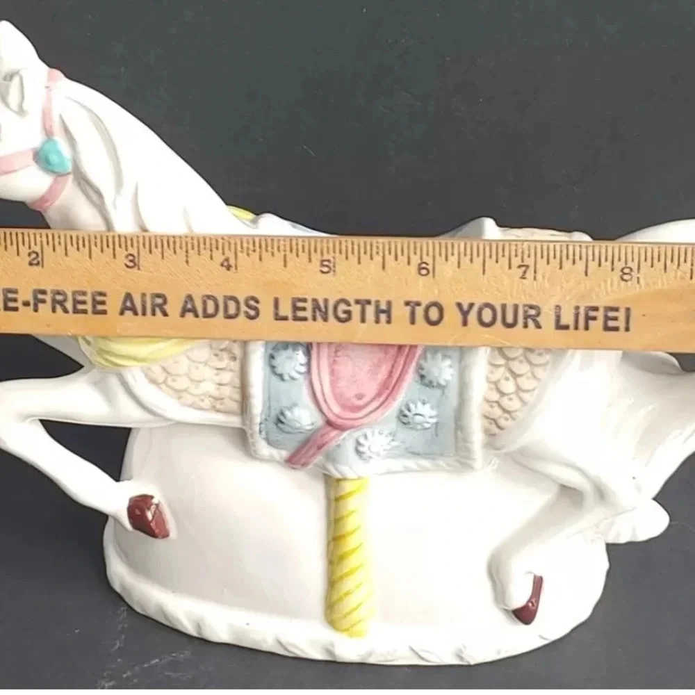 Vintage White Ceramic Carousel Horse Figurine Planter Vase - Heritage America